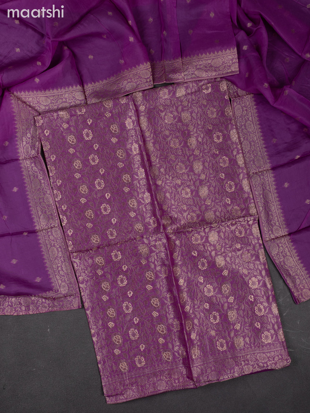 Banarasi silk dress material purple with allover zari brocade weaves and dupatta & without bottom