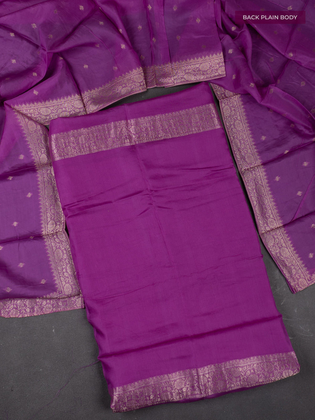 Banarasi silk dress material purple with allover zari brocade weaves and dupatta & without bottom