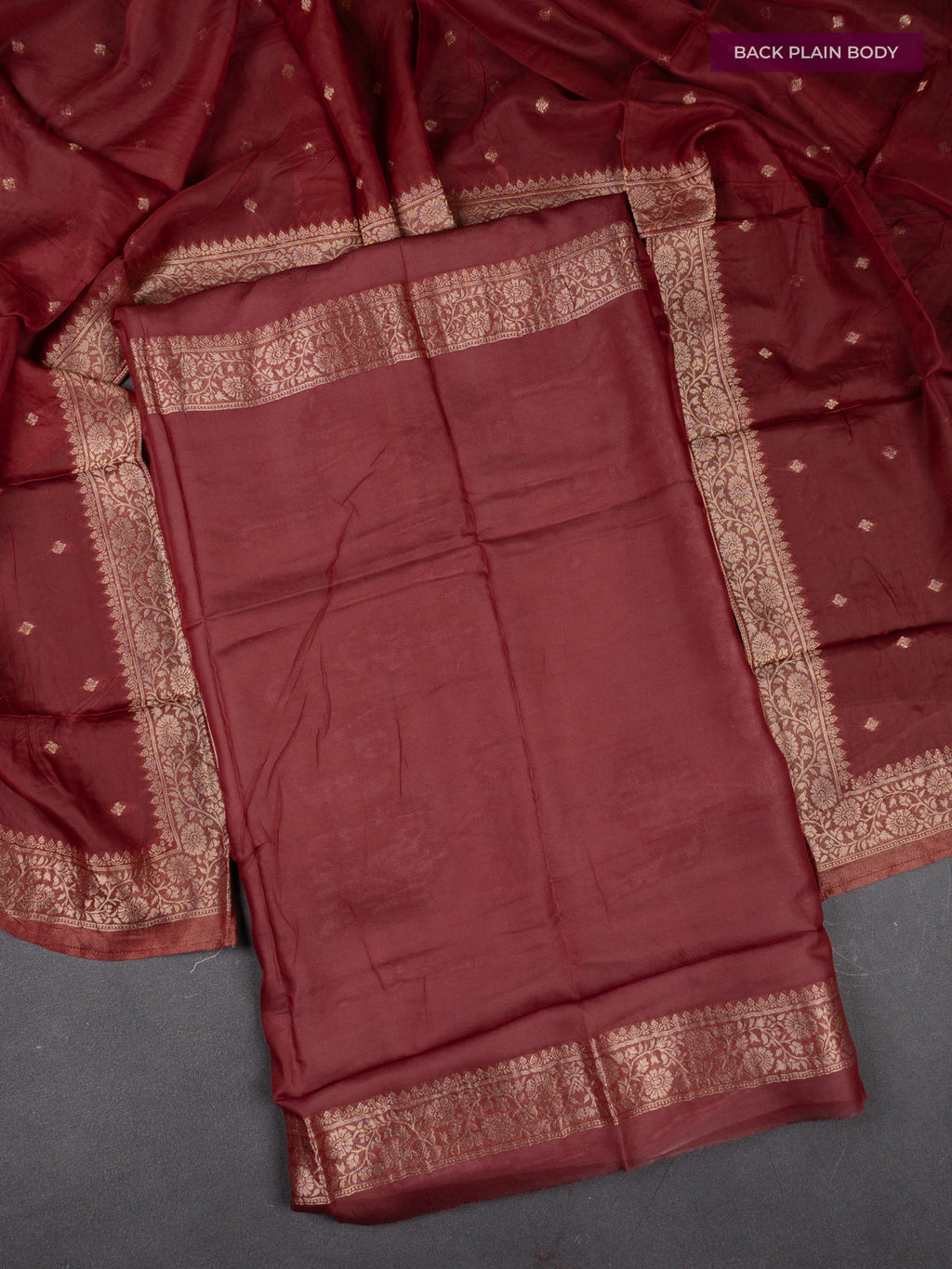 Banarasi silk dress material maroon with allover zari brocade weaves and dupatta & without bottom