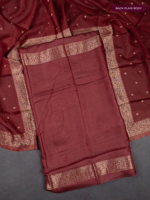 Banarasi silk dress material maroon with allover zari brocade weaves and dupatta & without bottom