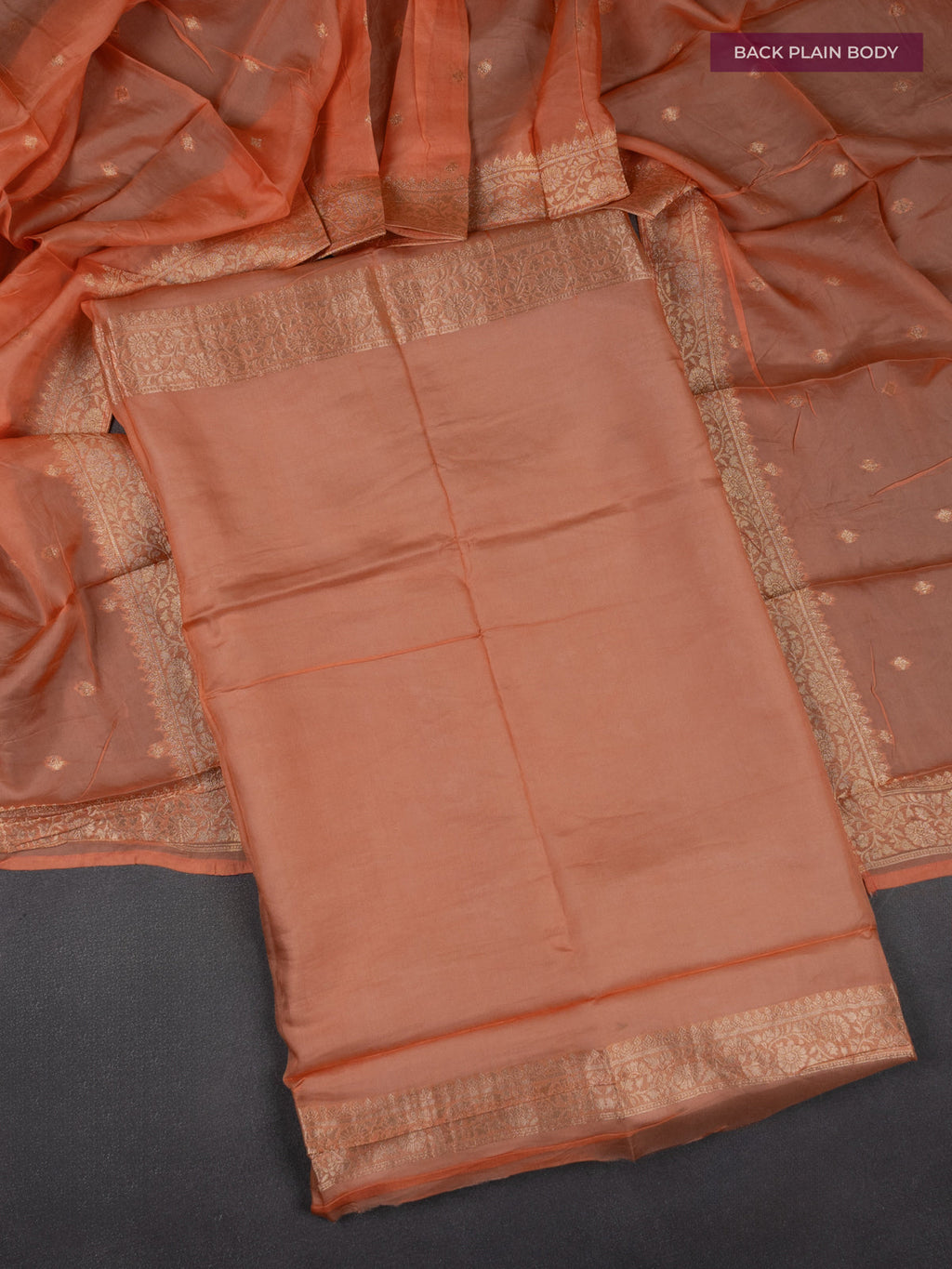 Banarasi silk dress material pale orange with allover zari brocade weaves and dupatta & without bottom
