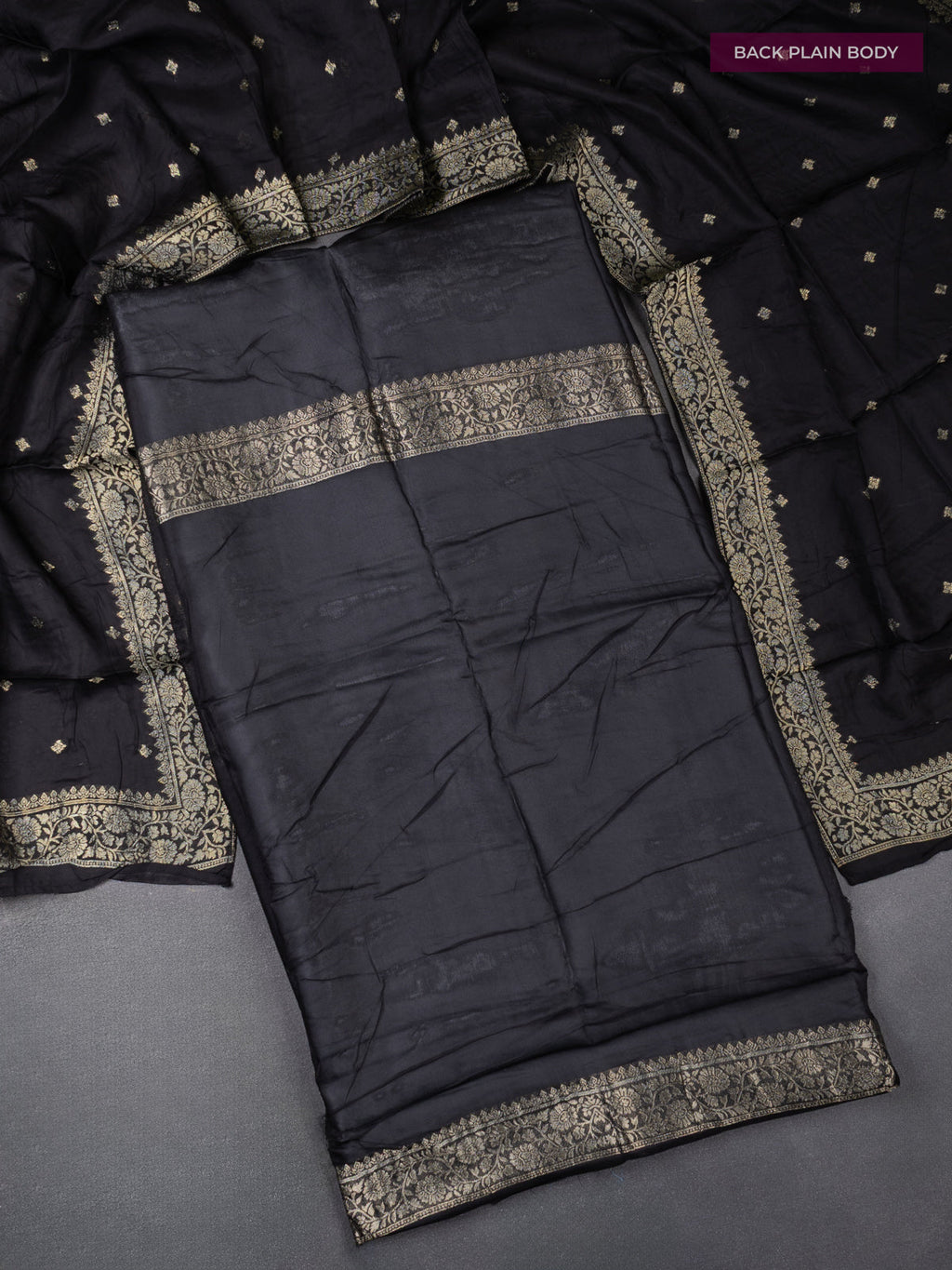 Banarasi silk dress material elephant grey with allover zari brocade weaves and dupatta & without bottom
