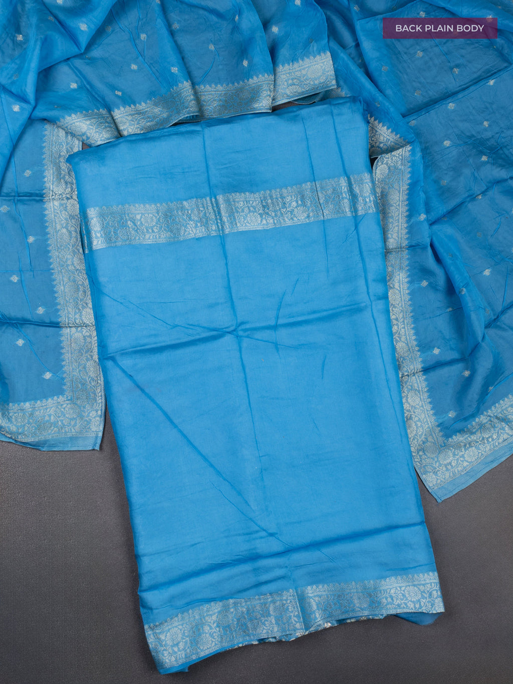 Banarasi silk dress material cs blue with allover zari brocade weaves and dupatta & without bottom