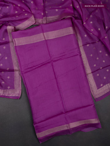 Banarasi silk dress material purple with allover zari brocade weaves and dupatta & without bottom