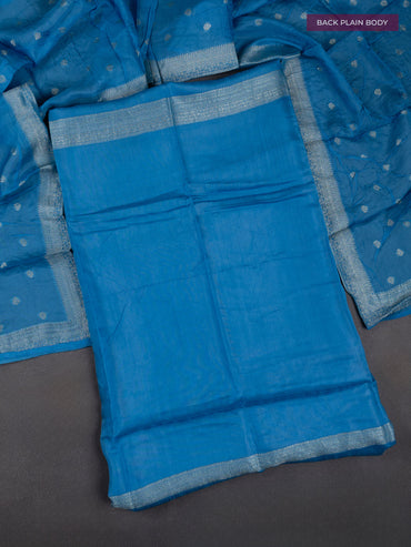 Banarasi silk dress material cs blue with allover zari brocade weaves and dupatta & without bottom