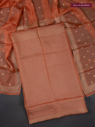 Banarasi silk dress material pale orange with allover zari brocade weaves and dupatta & without bottom