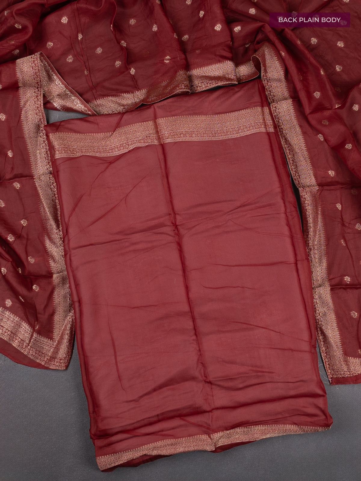 Banarasi silk dress material maroon with allover zari brocade weaves and dupatta & without bottom