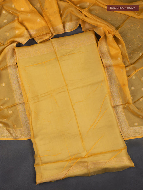 Banarasi silk dress material pale yellow with allover zari brocade weaves and dupatta & without bottom