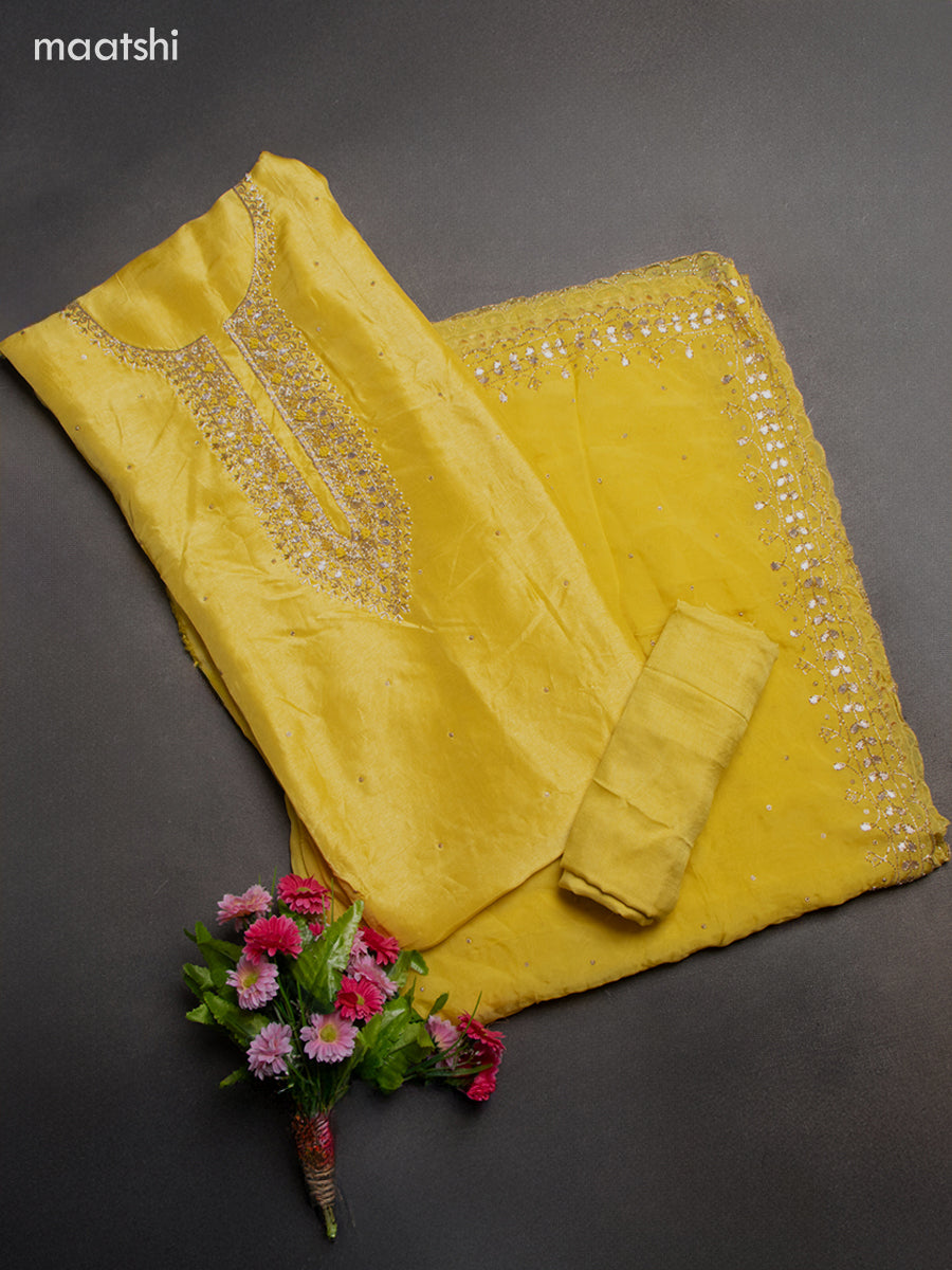 Festive wear dress material yellow with zardosi work neck pattern and bottom & dupatta