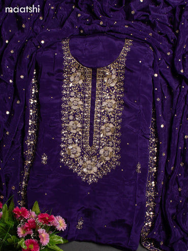 Festive wear dress material violet with sequin & beaded work neck pattern and bottom & dupatta