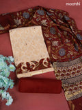 Chanderi dress material beige and rustic maroon with allover prints & patch work  and bottom & dupatta