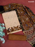 Chanderi dress material beige and dark mustard with allover prints & patch work  and bottom & dupatta