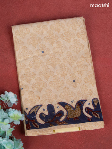 Chanderi dress material beige and blue with allover prints & patch work  and bottom & dupatta