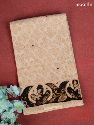 Chanderi dress material beige and black with allover prints & patch work  and bottom & dupatta