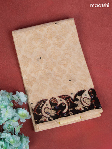 Chanderi dress material beige and black with allover prints & patch work  and bottom & dupatta