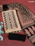 Chanderi dress material beige and black with allover prints & patch work neck pattern and bottom & dupatta