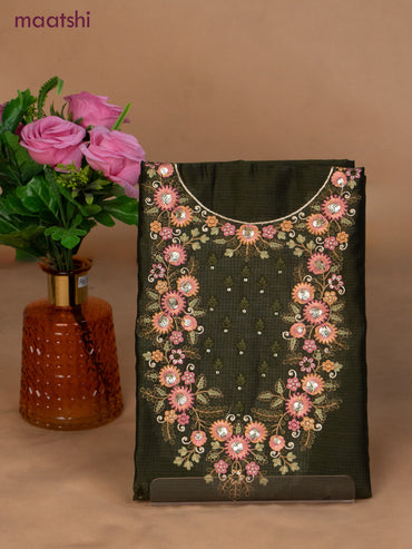 Semi tussar dress material sap green with sequin & embroidery work neck pattern and bottom & embroidery dupatta