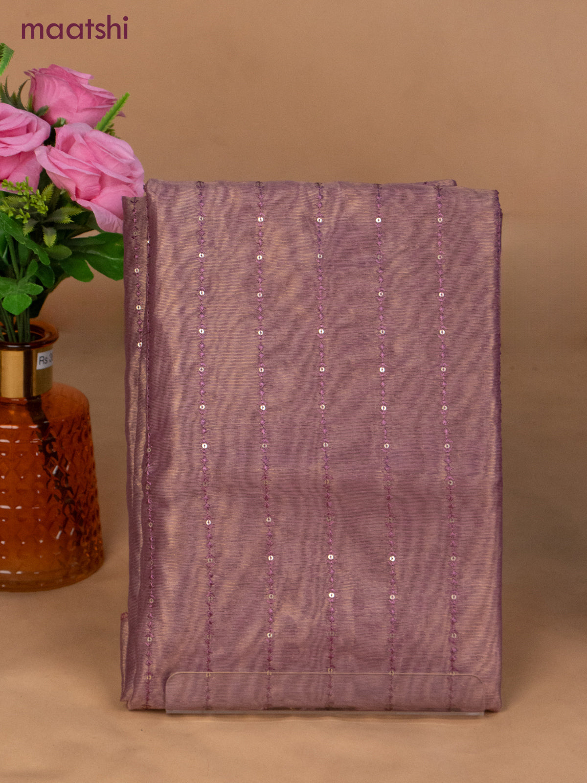 Tissue dress material mauve pink with allover sequin work and bottom & dupatta
