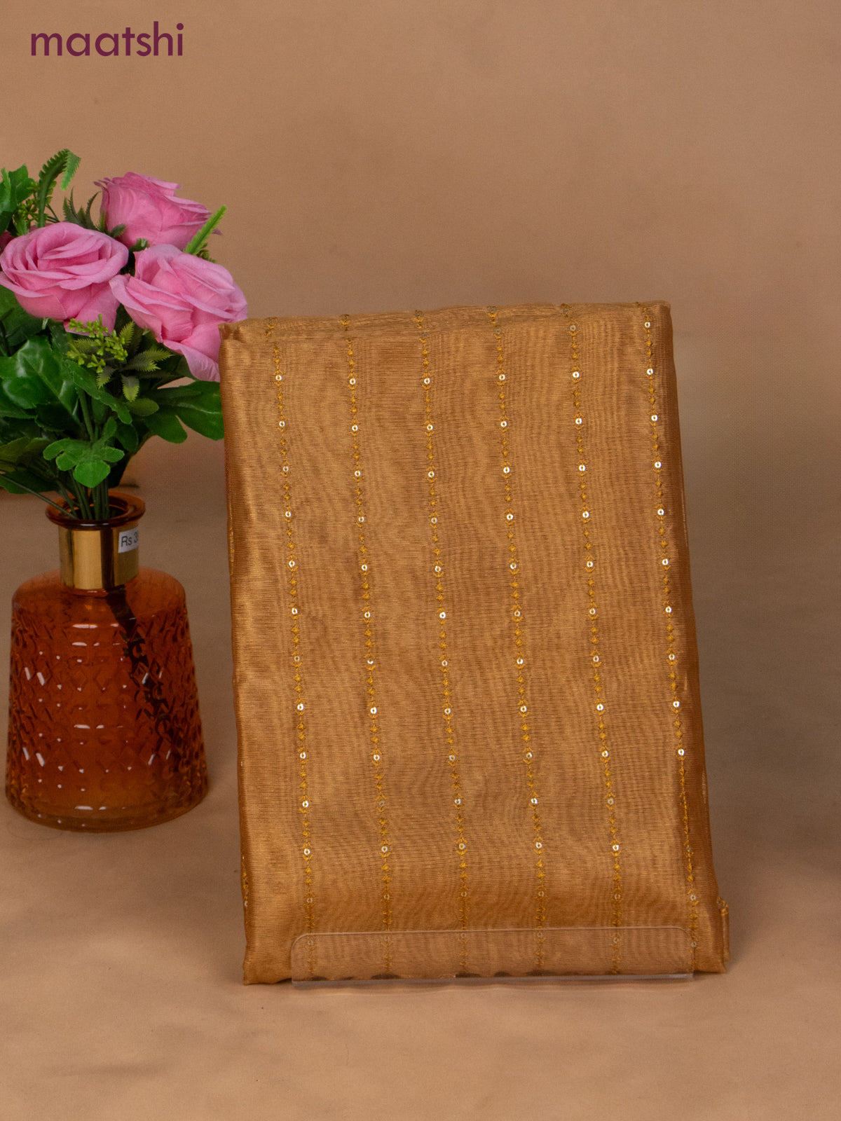 Tissue dress material mustard yellow with allover sequin work and bottom & dupatta