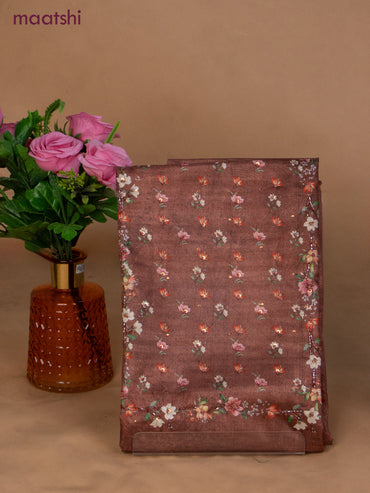 Muslin dress material peach shade with sequin & beaded work neck pattern and bottom & dupatta