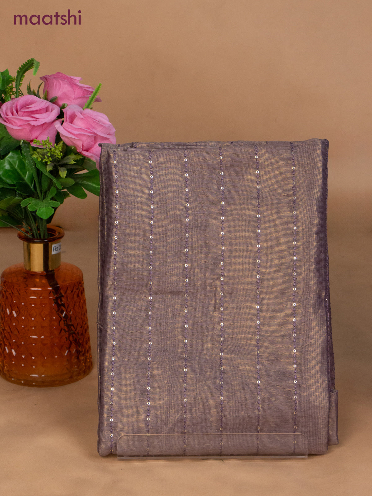 Tissue dress material purple shade with allover sequin work and bottom & dupatta