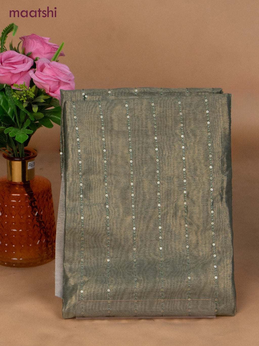 Tissue dress material green shade and grey shade with allover sequin work and bottom & dupatta