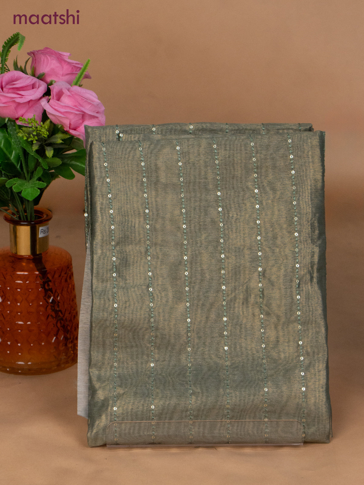 Tissue dress material green shade and grey shade with allover sequin work and bottom & dupatta