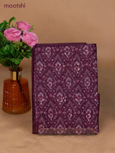 Semi tussar dress material dark magenta and peach pink with prints & sequin beaded work neck pattern and bottom & dupatta