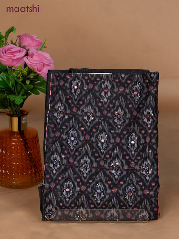 Semi tussar dress material black and off white with prints & sequin beaded work neck pattern and bottom & dupatta