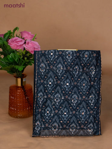Semi tussar dress material dark peacoock blue and pastel blue with prints & sequin beaded work neck pattern and bottom & dupatta
