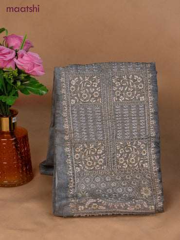Chanderi dress material grey with sequin & embroidery work neck pattern and bottom & dupatta