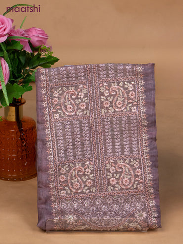 Chanderi dress material rosy brown with sequin & embroidery work neck pattern and bottom & dupatta