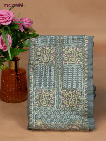 Chanderi dress material teal shade with sequin & embroidery work neck pattern and bottom & dupatta