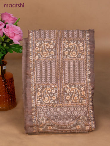 Chanderi dress material brown with sequin & embroidery work neck pattern and bottom & dupatta