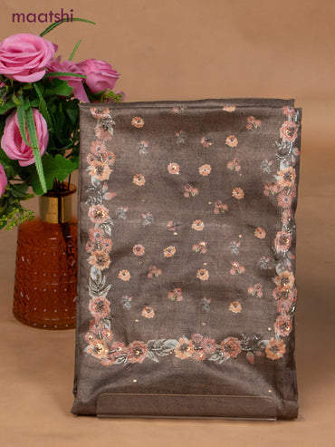 Muslin dress material brown with sequin & beaded work neck pattern and bottom & dupatta