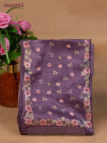 Muslin dress material purple shade with sequin & beaded work neck pattern and bottom & dupatta