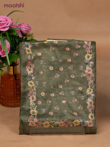 Muslin dress material green shade with sequin & beaded work neck pattern and bottom & dupatta