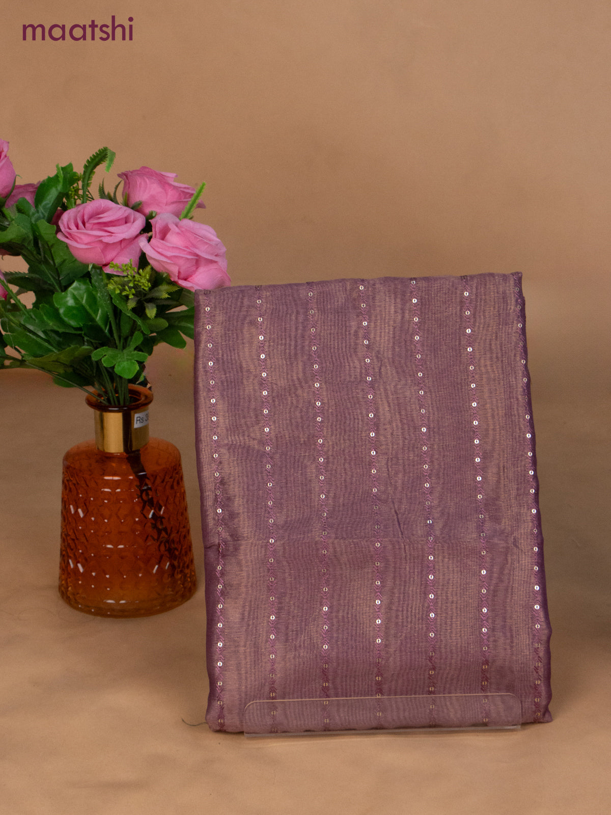 Tissue dress material purple shade with allover sequin work and bottom & dupatta