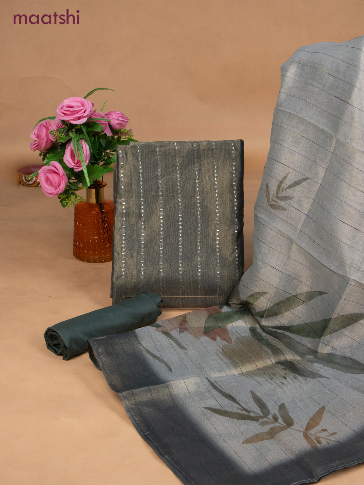 Tissue dress material peacock blue shade and pastel blue shade with allover sequin work and bottom & dupatta
