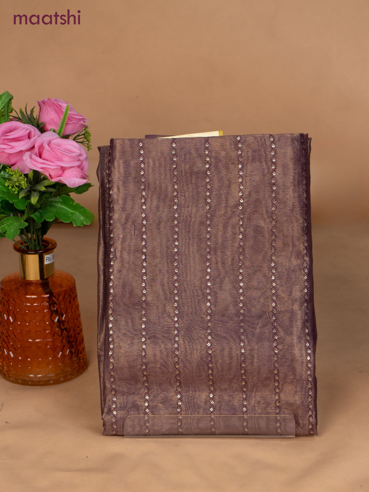 Tissue dress material wine shade and lavender shade with allover sequin work and bottom & dupatta
