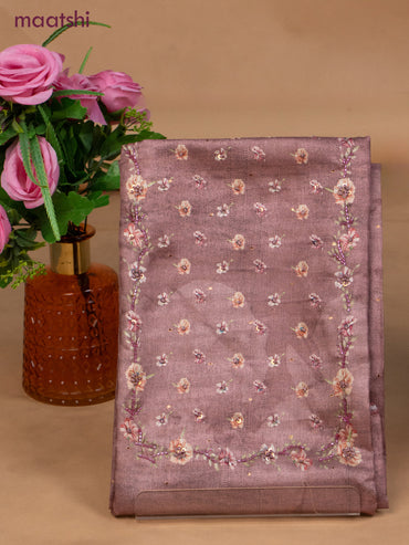 Muslin dress material peach shade with sequin & beaded work neck pattern and bottom & dupatta