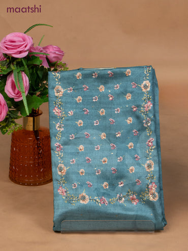 Muslin dress material teal blue and pastel blue with sequin & beaded work neck pattern and bottom & dupatta