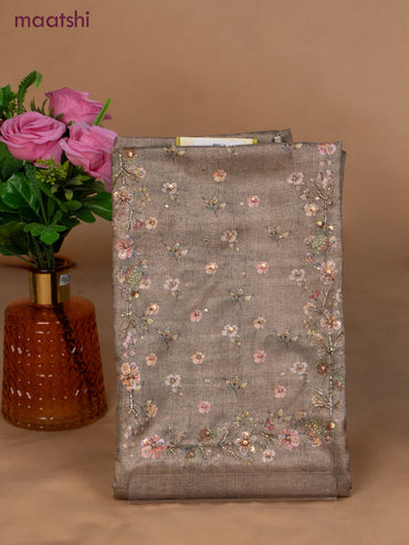 Muslin dress material beige with sequin & beaded work neck pattern and bottom & dupatta
