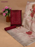 Semi tussar dress material maroon and beige with sequin & embroidery work neck pattern and bottom & dupatta