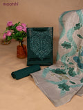 Semi tussar dress material green and beige with sequin & embroidery work neck pattern and bottom & dupatta