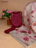 Semi tussar dress material maroon and beige with sequin & embroidery work neck pattern and bottom & dupatta