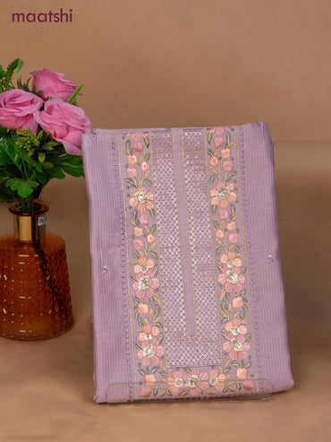 Semi tussar dress material pastel lavender with sequin & embroidery work neck pattern and bottom & embroidery dupatta