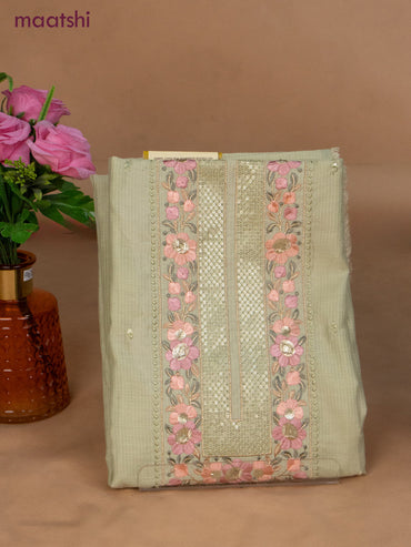 Semi tussar dress material pastel green with sequin & embroidery work neck pattern and bottom & embroidery dupatta