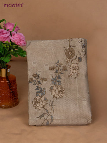 Chanderi dress material dark beige with floral prints & embroidery work and bottom & dupatta