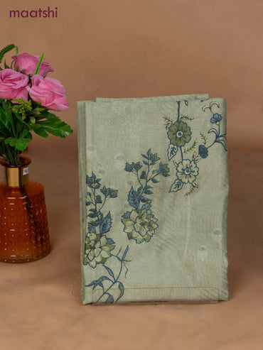 Chanderi dress material pastel green with floral prints & embroidery work and bottom & dupatta